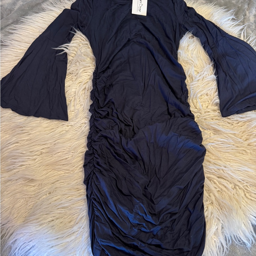 Elegant Navy Blue Ruched Dress maternity